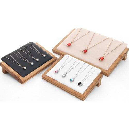 Bamboo Wood Velvet/PU Leather Necklace Pendant Display Stand Holder Women Jewelry Display Rack Holder Storage Case 30*20.5cm
