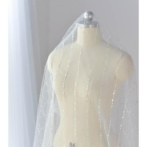 Sequince tulle fabric sequinces stripes shining mesh Bridal Dress Fabric