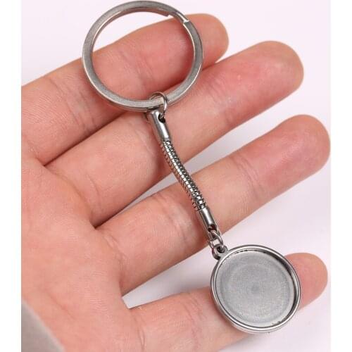 Reidgaller 1pcs key ring cabochon setting 20mm dia stainless steel keychain acccessories diy keyring making findings