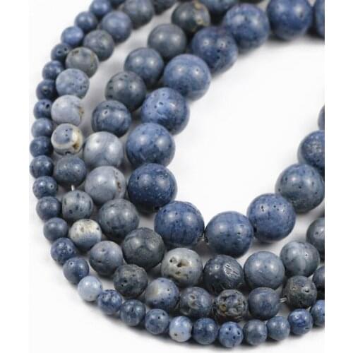 UPGFNK Natural Blue coral stone beads Round Loose Spacer beads for Jewelry making DIY Bracelets Necklace accessories 6/8/10/12MM