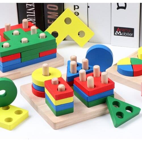 DIY wooden building blocks toy Montessori geometric shape pairing board model set early learning educational toy for children