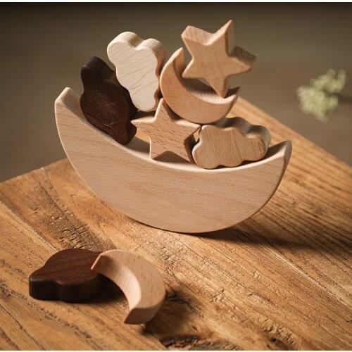 Baby Stacking Toys for Toddlers 1 Set 3D Puzzle Montessori Wooden Build Blocks Stars Moon Montessori Learning Child Balance Toys