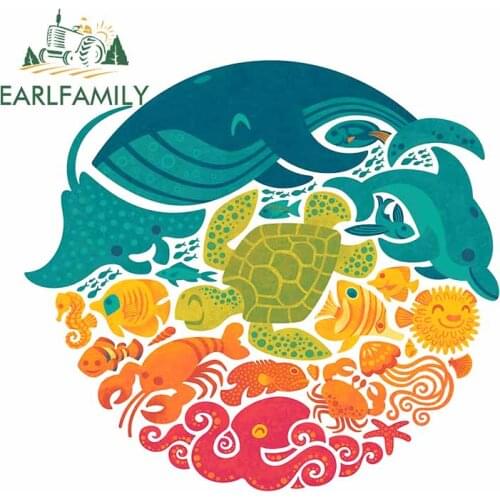 EARLFAMILY 13cm x 12cm for Aquatic Rainbow Turtle Fish Refrigerator Decal Waterproof Car Stickers VAN Decoration Vinyl Car Wrap