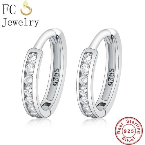 FC Jewelry 100% 925 Silver Circle Zirconia Crystal Huggie Stud Earring For Womens Accessories Ring Ear Christmas Oorbellen 2019