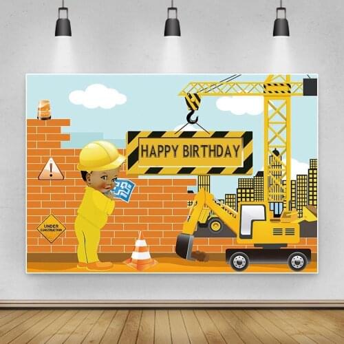 Boy Birthday Backdrops Construction Zone Excavator Truck Custom Photography Backgrounds Baby Shower Boy Newborn Photozone Prop