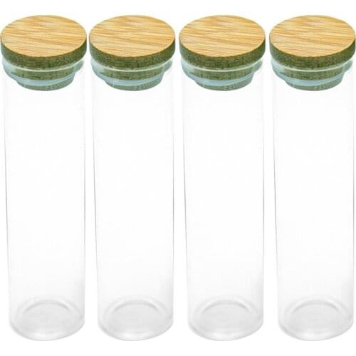 5pcs 65ml 30x120mm Leak Proof Glass Bottle With Bamboo Cap Multipurpose Bamboo Lid Glass Airtight Canister Storage Bottles Jars