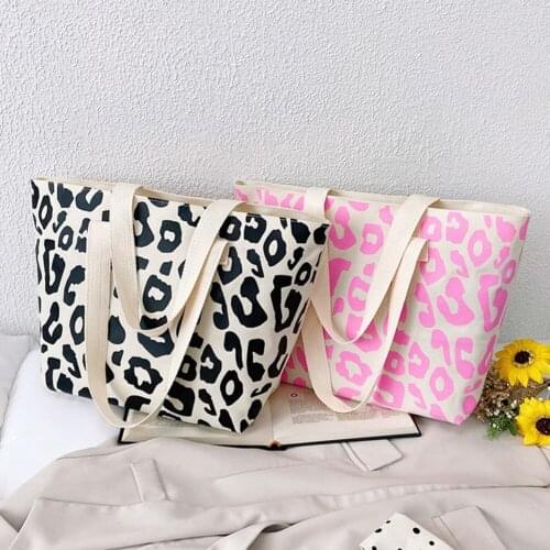 Leopard Pattern Canvas Shoulder Bags Female Shoulder Shopper Handbags Animal Printing Casual Ladies Large Capacity Tote Handbags