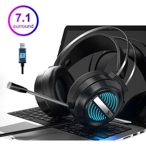 7.1 USB Computer Laptop LED Gamer Headset, Wired Headphone with Mic for PS4 PC, RGB Light Gaming Helmet for Child Adult Girl Kid