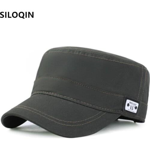 SILOQIN Adjustable Size Mens Flat Cap Cotton Navy Caps Military Hats Snapback Cap Male Bone Simple Casual Sports Cap Dads Hat