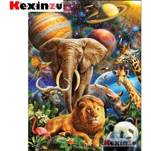 KEXINZU 5D Full Square DIY Diamond Painting-Universe elephant lion panda-Diamond Embroidery Animal Handcraft Kit For Home Y1204