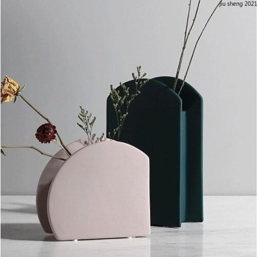 Creative Geometric Ceramic Vase Hydroponic Floral Living Room Countertop Dried Flower Flower Arrangement Living Room Table Decor