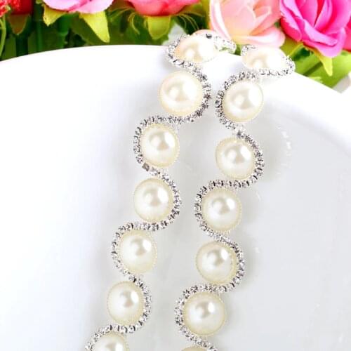 Crystal Pearl Rhinestone Cup Chain Silver Base For Wedding Dress Decoration Rhinestone Applique Sew on Garment