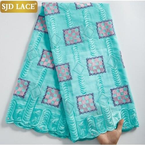 SJD LACE High Quality African Lace Fabrics Swiss Voile Lace CottonEmbroidery With Stones Nigerian Fabric For Wedding PartyA2311