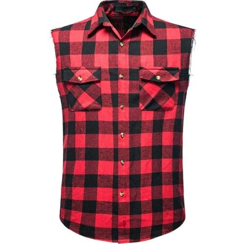 Mens Casual Flannel Plaid Shirt Cotton Plus Size Vest Men Harajuku Streetwear Sleeveless Jacket Men Gilet Homme