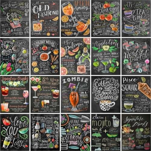 Huacan 5d DIY Diamond Painting Full Square Blackboard Drawing Text Diamond Embroidery Beads Set Mosaic Fruit Juice Cup Puzzle