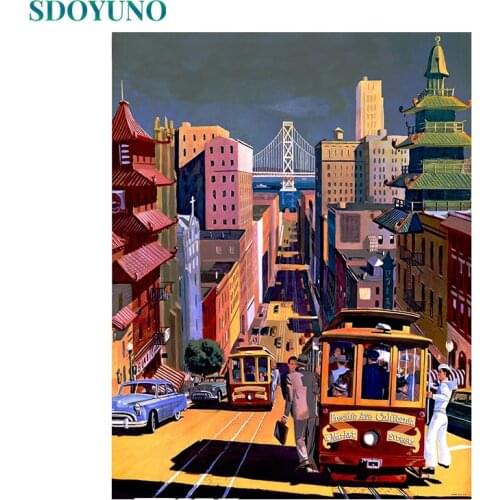 SDOYUNO Frameless Painting By Numbers DIY 60X75cm city Landscape Ice Home Decor Paint By Number Canvas Painting Kits
