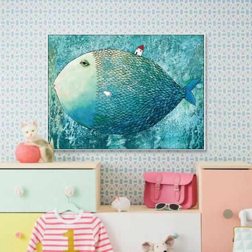 Nordic Style Big Fish Wall Picture Child Room Decor Canvas Art Kids Baby Bedroom Cartoon Painting Modern Large Posters