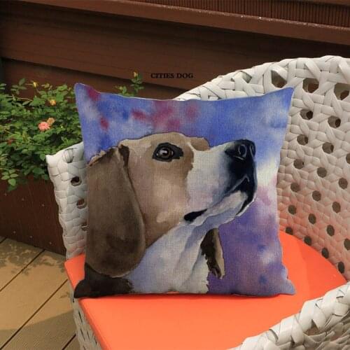 Animal beagle dog Painted watercolor linen Cushion pillow cover Home living room sofa Decoration Cushions covers pillows dogs
