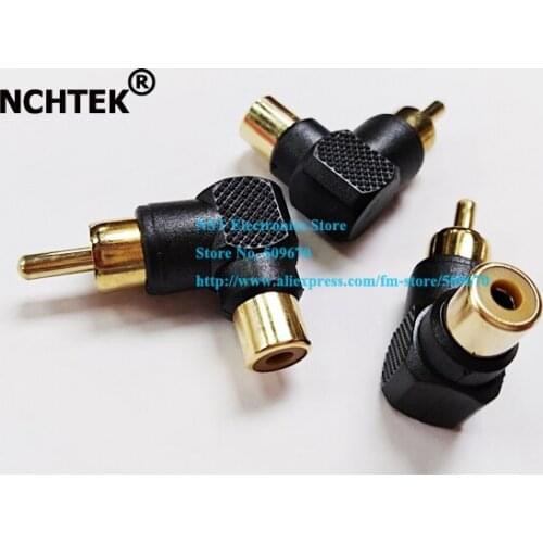 NCHTEK Golden Right Angled RCA Male to Female Connector Plug Adapter Black/Free Shipping/10PCS
