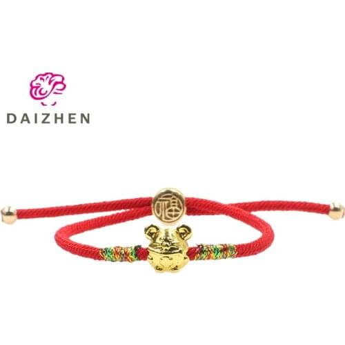 New 1 Pcs/ Set Zodiac Rat Shape Bead Bracelet Red String Braiding Couple Bracelets for Men Women Wish Jewelry Holiday Gift