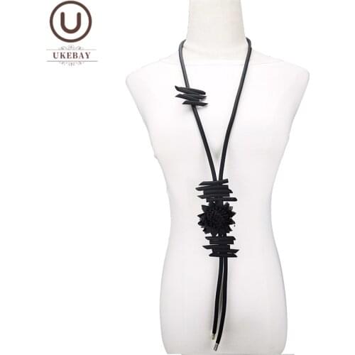 UKEBAY New Long Ethnic Necklaces Gothic Pendant Necklace Women Fashion Jewelry Leather Rubber Chains Handmade Jewelry Gift Woman