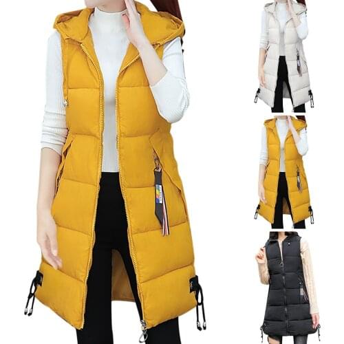 Autumn Winter Women Casual Vest Fashion Slim Zippers Sleeveless Waistcoat Long Solid Warm Puffer Coat Windproof Vest Tops 2021