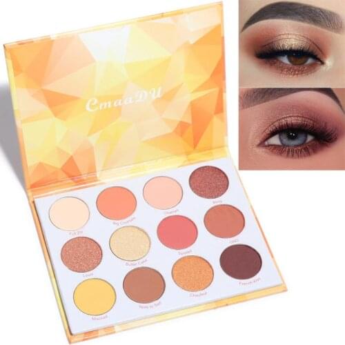 CmaaDu 12 Colors Eyeshadow Pallete Matte Shimmer Eyeshadow Waterproof Long-lasting Makeup Golden Eyeshadow Cosmetics Pigment #1