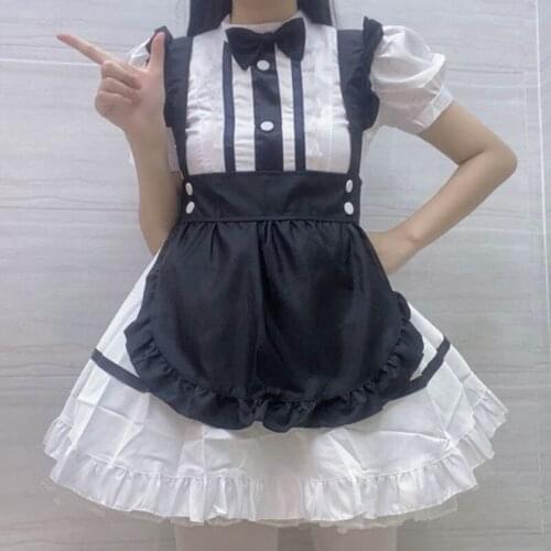 Dress Women Japanese Style Bow Lace Single Breasted Buttons Ruffles Girls Costume Clothes Kawaii Female Princess Streetwear