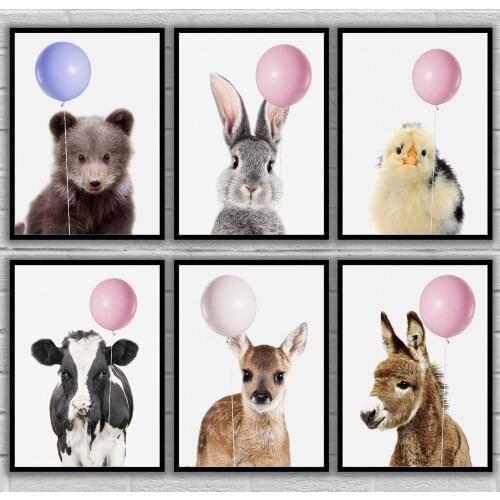 Bubble Gum Animal Series Childrens Room Bear Bunny Chicken Cute Cow Deer Donkey Posters Canvas Art Painting Wall Art