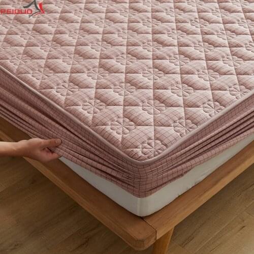 PEIDUO Large Solid Color Mattress Protector Fitted Sheet Style Cover for Mattress Solid Color Quilted Thick Soft Pad for Bed