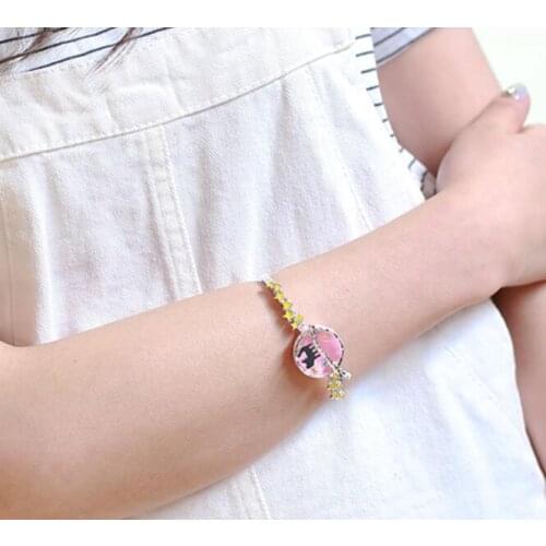 Pink blue cute romantic enamel moon cat Bracelet for women alloy nickel free gifts fj661