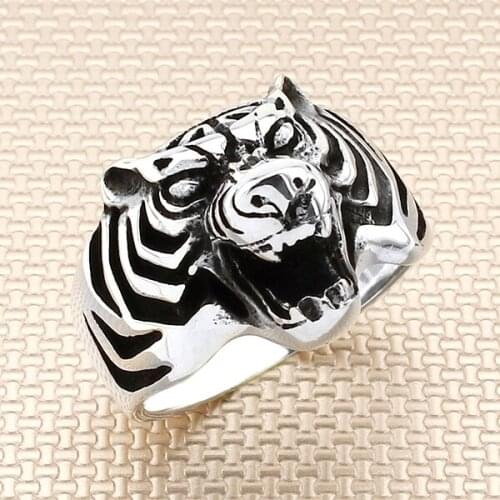 Animal Tiger Silver Ring Men Silver Ring In Turkey Solid 925 Sterling Silver