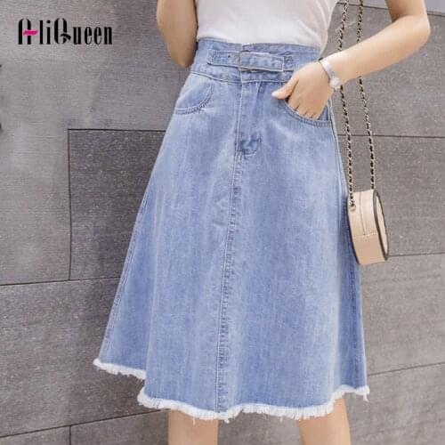 Spring Summer Women Simplicity Vintage Denim Skrit Female Streetwear High Waist Big Swing Tassel A-line Denim Skirt Plus Size