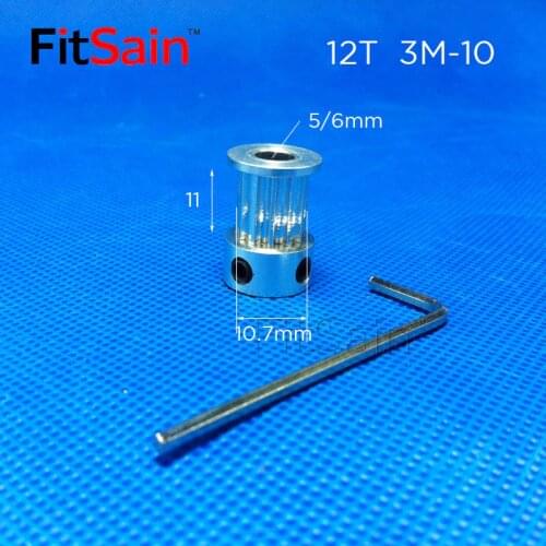 FitSain-3M 12T Synchronous Wheel Width 10mm Aluminum Alloy Pulley Hole 5/6/6.35/8mm