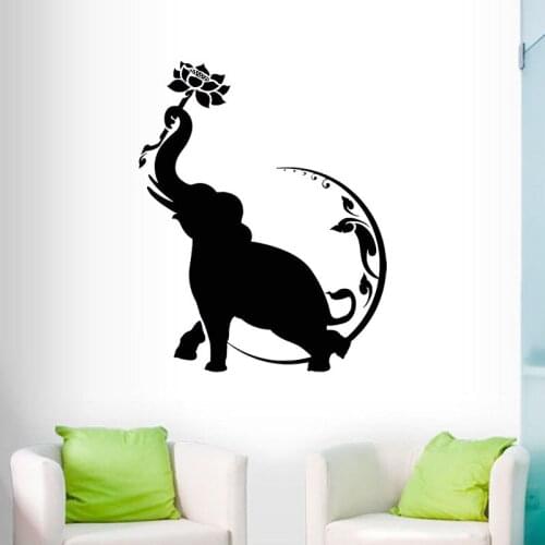Elephant Lotus Flower Moon Wall Stickers Indian Buddhism Home Decor Living Room Bedroom Wall Decal Self Adhesive Wallpaper