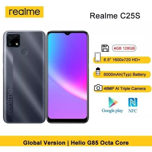 New realme C25s 4GB/128GB Smartphone Global Russian Version Helio G85 48MP Triple Camera 6000mAh 6.5'' Large Screen Support NFC
