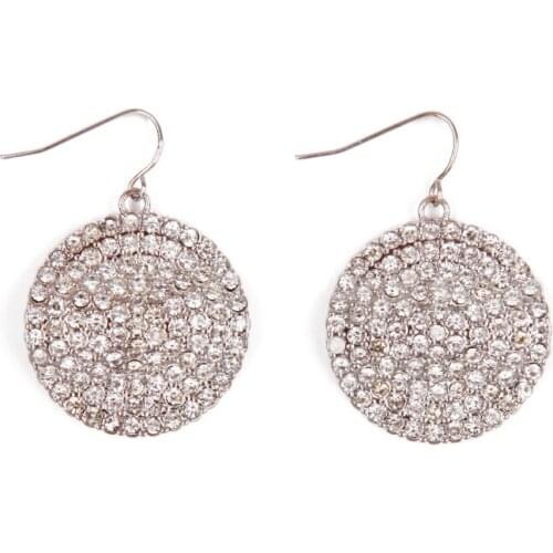 Women Special store Fashion Full Diamante Rhinestone round silver color pendant hanging Earrings brincos female earing
