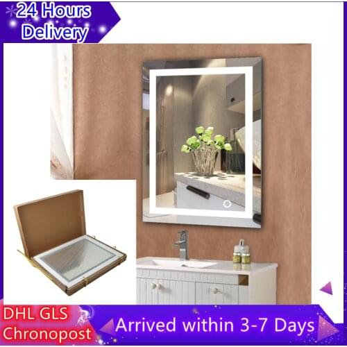 New LED Bath Mirrors Cool White Wall Vanity Cosmetic Mirror Touchable Wall Mounted Lighted Makeup Mirror For Home Bathroom HWC