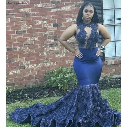 Navy Blue Prom Dresses South African Mermaid Appliques Formal Pageant Holidays Wear Graduation Evening Party Gowns Custom Made