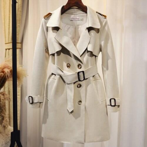 2020 New Autumn Women Trench Coat Double-Breasted Female Windbreaker With Belt Suede Trench Long Coat Outerwear P860
