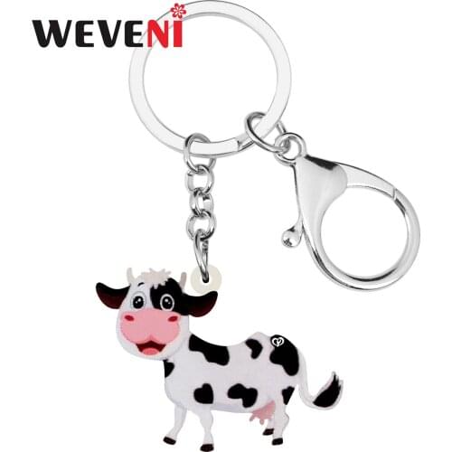 WEVENI Acrylic Dairy Cattle Cow Key Chains Farm Animal Key Rings For Women Girl Teen Bag Car Purse Decoration Gift Hot Sale Bulk