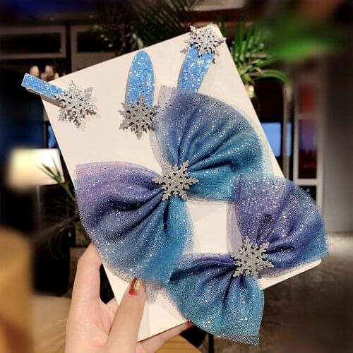 New Girls Fantasy Yarn Big Bow Snowflake Hair Clips Princess Headband Hairpins Sweet Barrettes Kids Fashion Hair Accessories