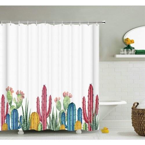 Flower Plant Rose Cactus Small Fresh Shower Curtains Bathroom Curtain Frabic Waterproof Polyester Bathroom Curtain with Hooks