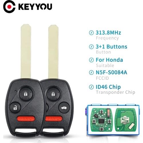 KEYYOU Replacement N5F-S0084A 2+1 3 Buttons Car Remote Key For Honda CRV Fit Accord CR-Z Civic Odyssey 313.8Mhz Fob Key Case