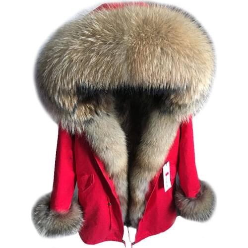 2021 New Big Real Raccoon Fur Collar Real Natural Fur Coat Winter Jacket Long Women Raccoon Fur Liner Hooded Parkas