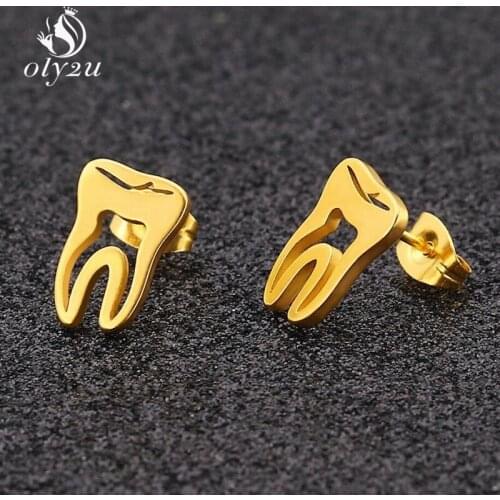 Oly2u Kpop Korean Fashion Tooth Earrings Small Earrings Stainless Steel Earrings For Girls Ear Studs Women Jewelry Gifts GED019