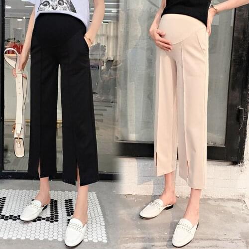 Maternity pants summer Chiffon Ninth Pants Split Casual Pants Belly Support Pants