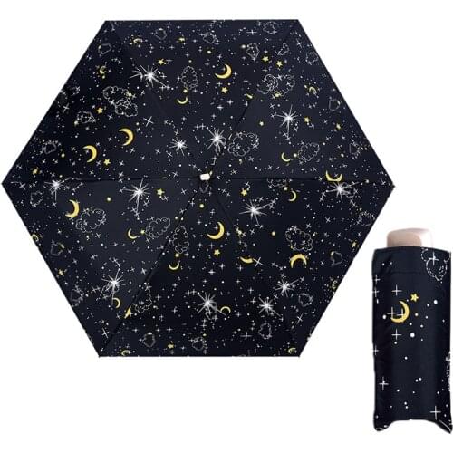 Star Sky Women Folding Umbrella Small Five Folding Black Mini Pocket Parasol Wind Resistant Portable Sun Rainy Umbrellas