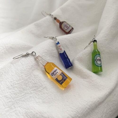 1Pair New Funny Beer Bottle Cup Resin Earrings Womens Fashion Creative Drink Jewelry Personality Birthday Gifts for Friend E255
