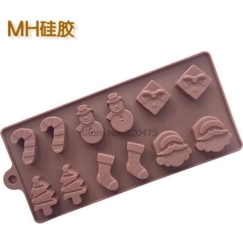 DHL 100pcs Silicone Cake Mold Chocolate Molds Christmas Tree Wand Sock Snowman DIY Baking Moulds